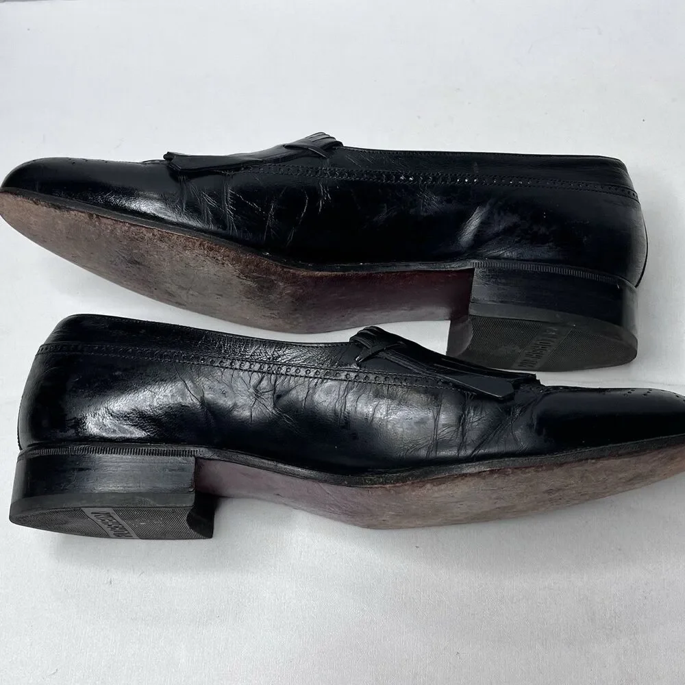 Vintage Florsheim Black Leather Kiltie Fringe Wingtip  Loafers Mens Size 10.5 D
